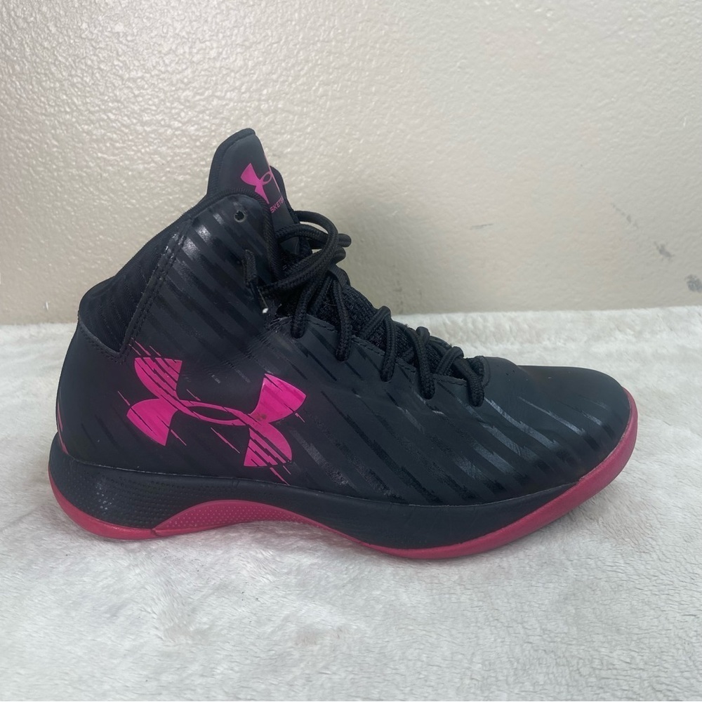 Under Armour Black Pink High Top Basketball Shoes Size 7.5